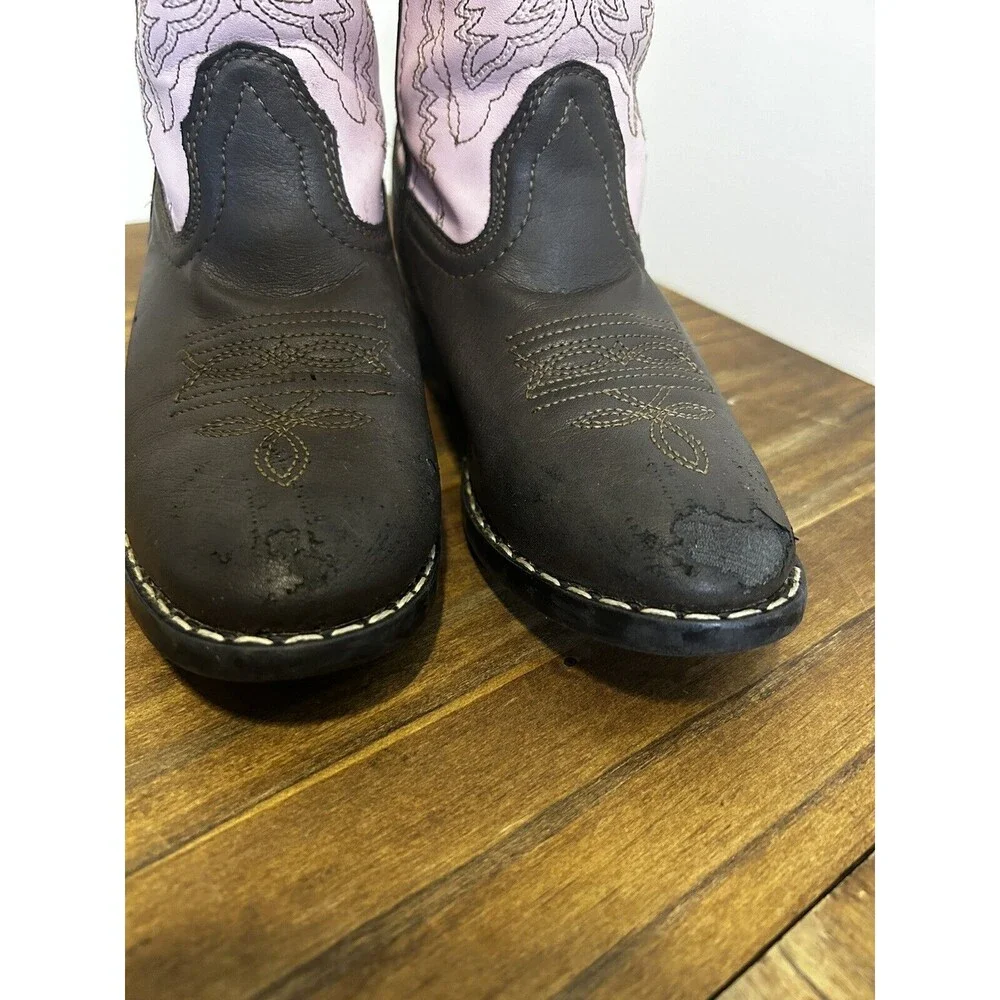 SMOKY MOUNTAIN BOOTS Girls Monterey Brown/Pink Western Boots Sz 12 *flaw*